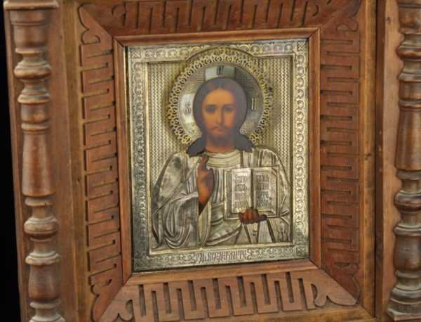 Antiikne Tsaari-Vene ikoon,kastis, kate 84 hõbe
