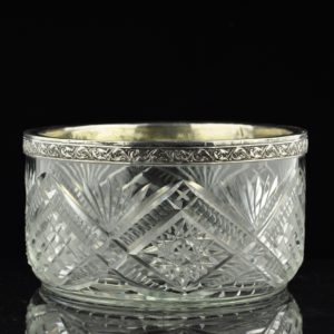 Antique Imperial Russian bowl, crystal, 84 silver rim