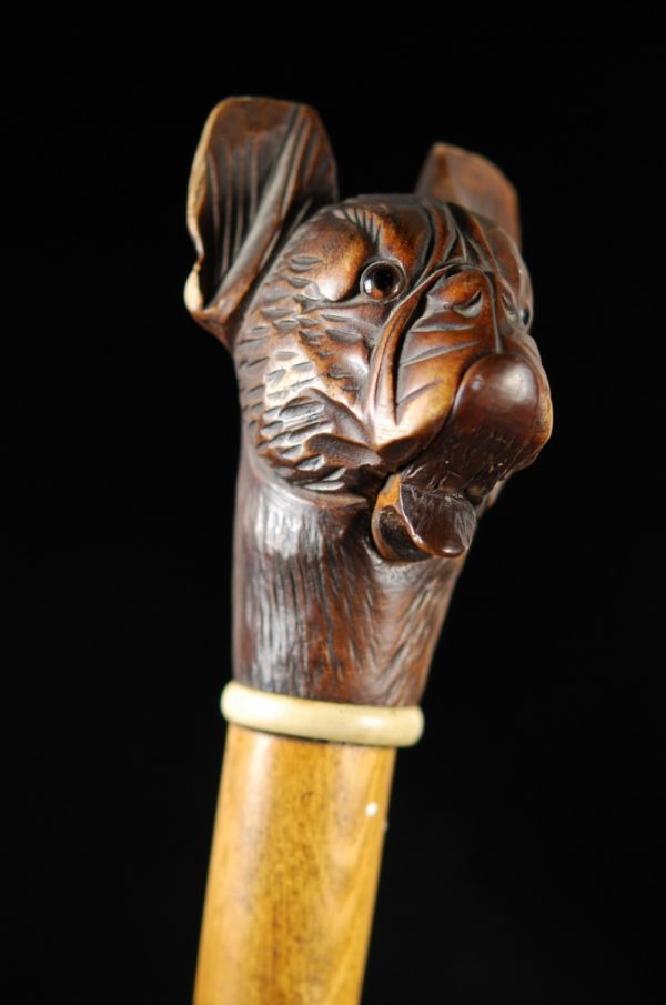 Antique wood walking cane, Bulldog With Articulating Mouth