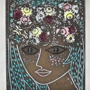 Mari Simulson (1911-2000) ceramic wall tile Flower Girl