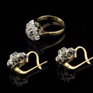 Ring and earrings, gold 585, fianide
