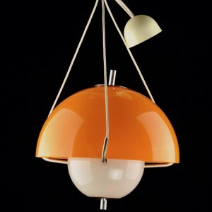 Retro ceiling lamp, orange and white plastic