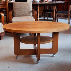 Oval shaped wood coffee table