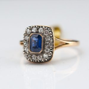 Antique Imperial Russian ring with sapphires and diamonds