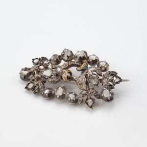 Antique 18th century white gold brooch with diamonds
