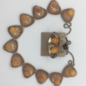 Silver & amber necklace with earrings