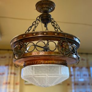 Antique brass ceiling lamp with lions