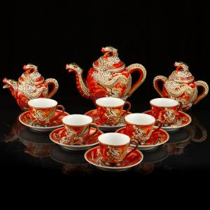 Asian porcelain tea set with dragon