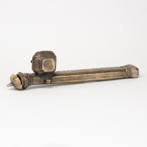 Antique bronze Asian writing set, pen holder & inkwell