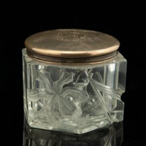 Swedish Art Nouveau silver lid crystal jar