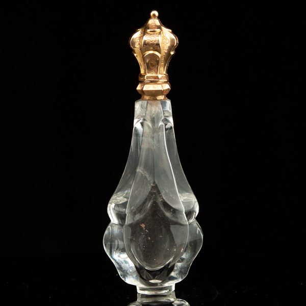 Antiikne Prantsuse lõhnaõli pudel, kristall kullaga, 19.saj.