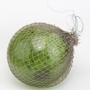 Antique green glass sea buoy with net