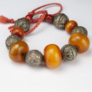 Antique Tibetian necklace, copal metal