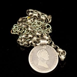 Antique 1815 silver coin pendant with silver necklace