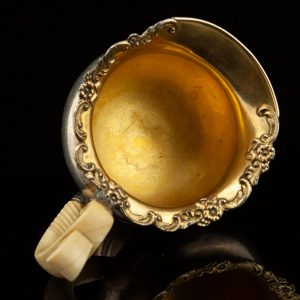 Antique Imperial Russian  metal creamer , gilt , bone handle