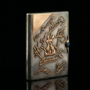 Antique silver cigarette case, gold initials