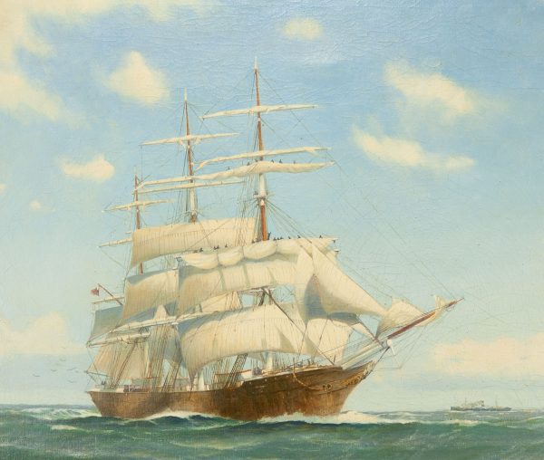 Antique sea painting - Dreimastbark auf see