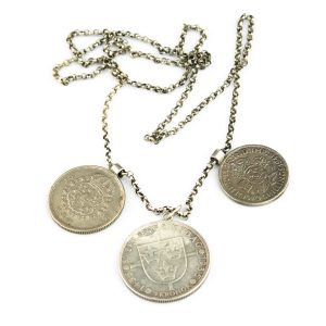Antique silver necklace with silver coins