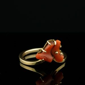 Gold ring with coral, size 17