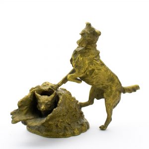 Antique bronze figure dog with fox