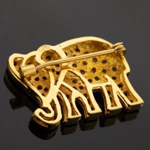 Gold elephant brooch with diamonds , 585