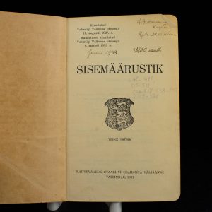 Antiikne raamat Kaitseväe sisemäärustik teine trükk,Tallinn 1931a