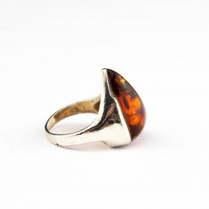 Silver amber ring , size 17.5