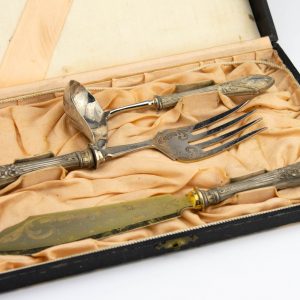 EW aegsed serveerimis kahvel,nuga,kulp, karbil hõbeplaat-a/s A.M.Lutheri N.M.K.Ü 1928a