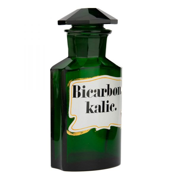 Antiikne rohelisest klaasist apteegi pudel Bicarbon.kalic.