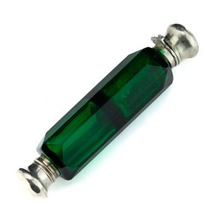 Rohelisest klaasist kaheosaline parfüümipudel hõbe korgiga