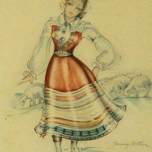 Jenny Utter akvarell Mustjala rahvariides neiu,Saaremaa Jenny Utter akvarell Mustjala rahvariides neiu,Saaremaa