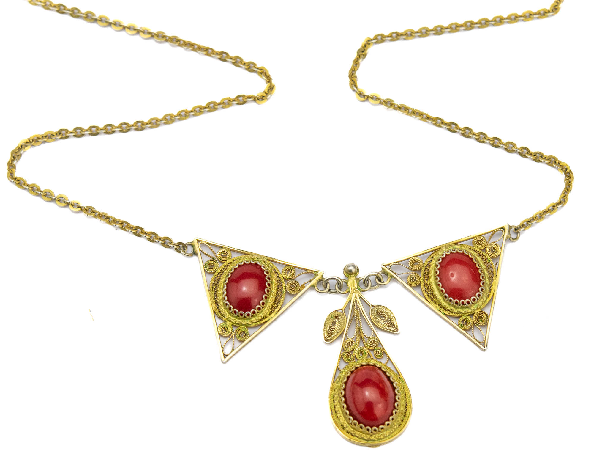 Kaelakee, 800 hõbe kullatud filigraan korallidega