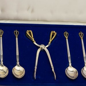 Taani golden croun sterling kohvilusikad ja suhkrutangid, W&S Sorensen