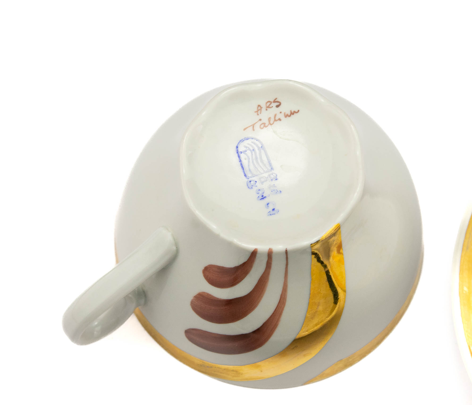 ARS-i käsimaalinguga portselanist tass,alustass ja koogitaldrik