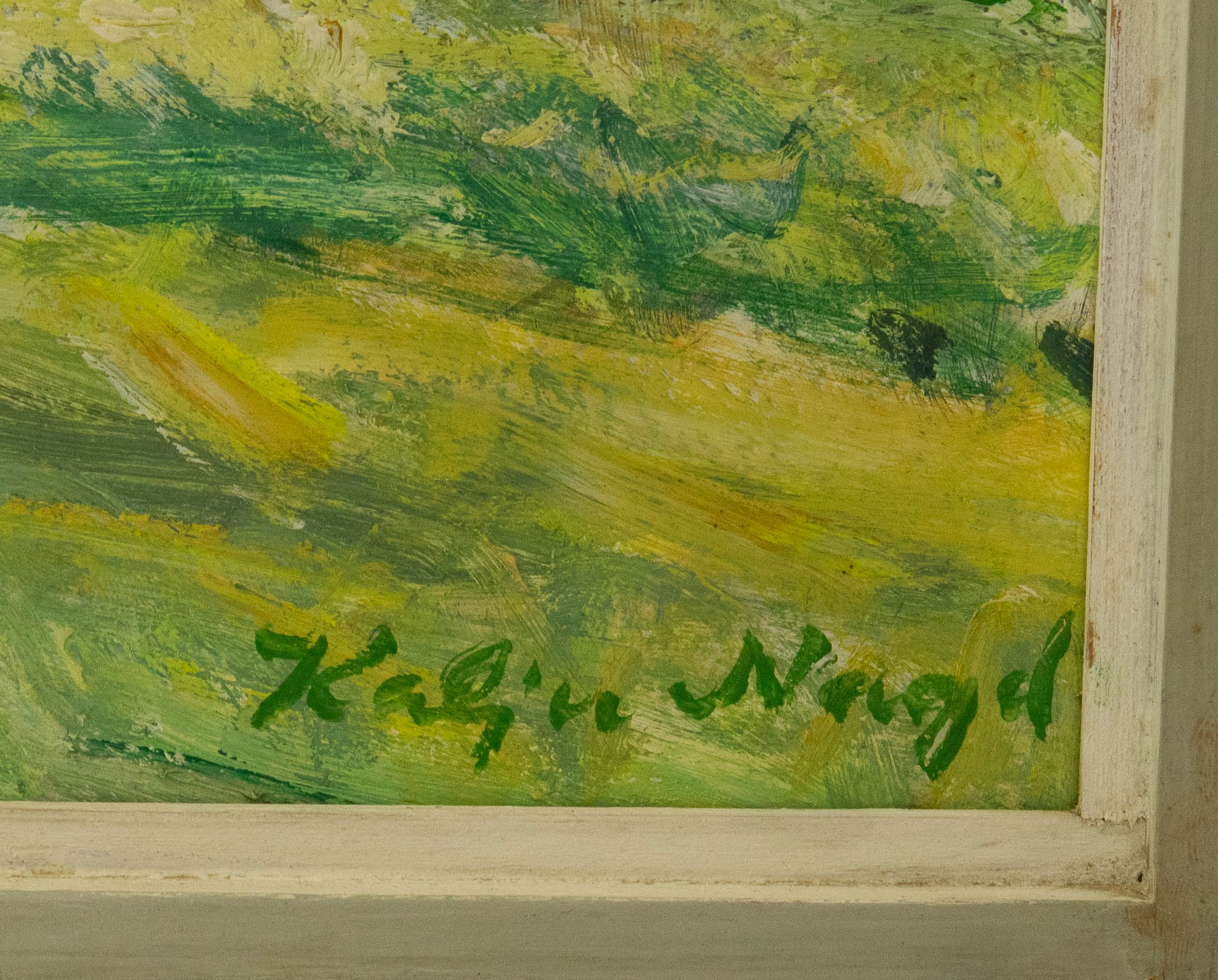 Kalju Nagel (1918-2005) Maastik järvega,õli,papp, ~1977a