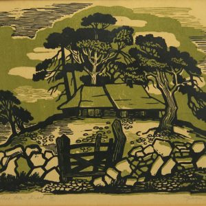 Gita Teearu (1934-2025) graafika Vana talu ,linool 1968-69a