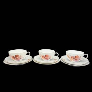 Langebrauni põldmarja dekooriga 3 tassi,3 alustassi ja 3 koogitaldrikut