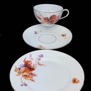 Langebrauni põldmarja dekooriga 3 tassi,3 alustassi ja 3 koogitaldrikut