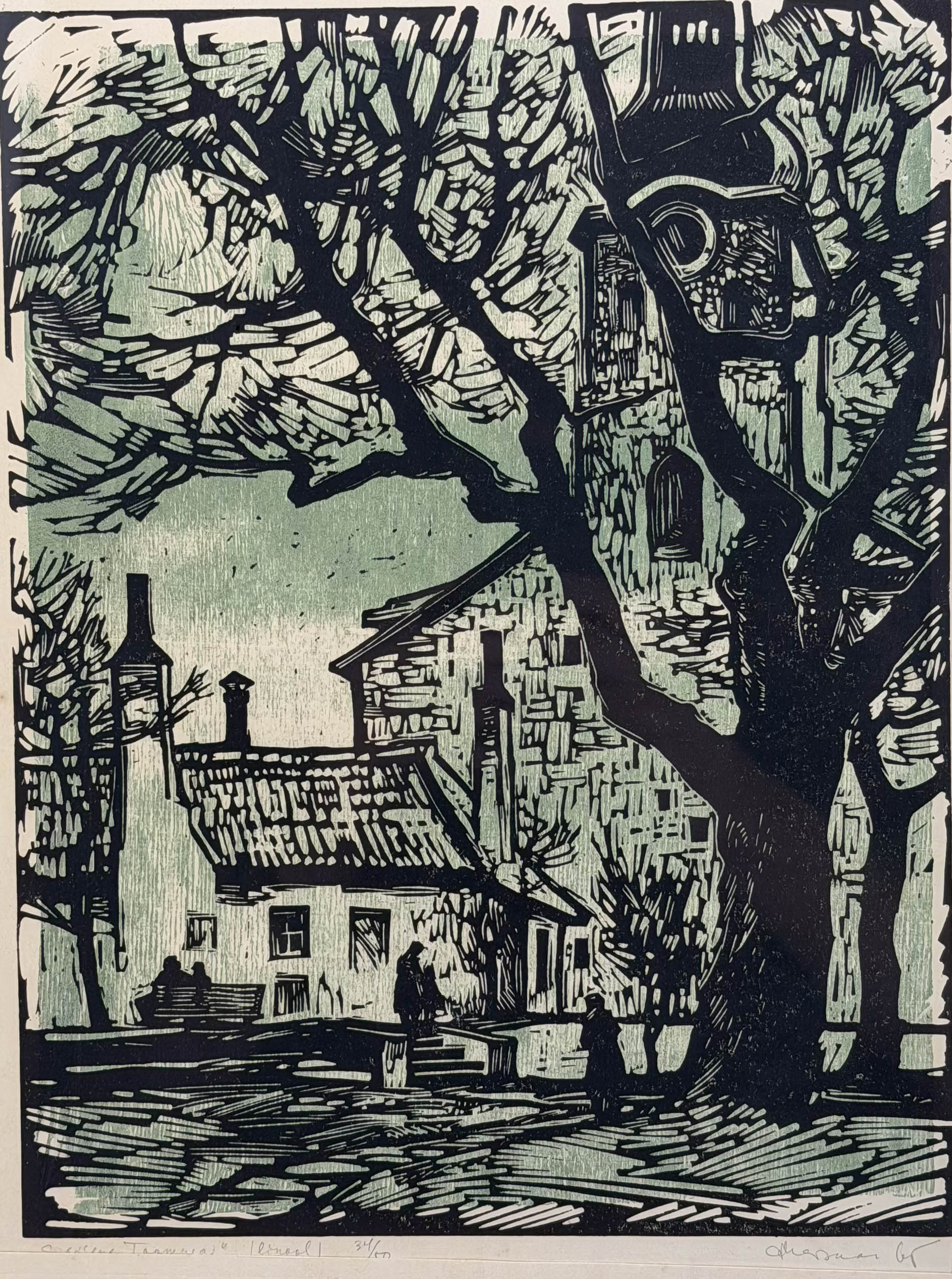 Endel Maisaar (1922-1978) graafika Sügisine Toompea,linool 34/50 1965a