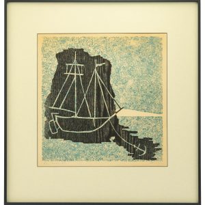 Märt Laarman (1896-1979) graafika Laev,puulõige 1963a Märt Laarman (1896-1979) graafika Laev,puulõige 1963a