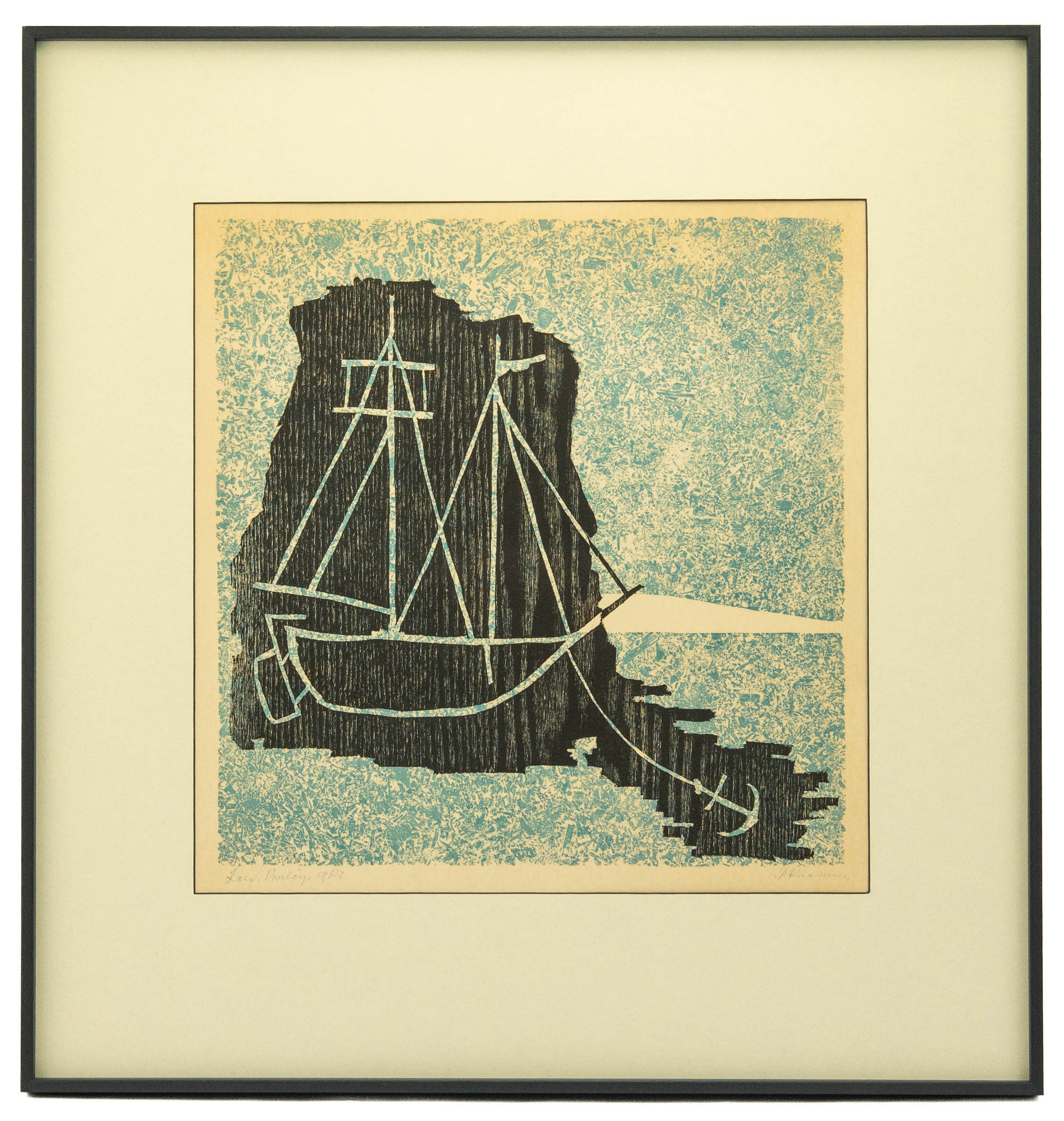 Märt Laarman (1896-1979) graafika Laev,puulõige 1963a Märt Laarman (1896-1979) graafika Laev,puulõige 1963a
